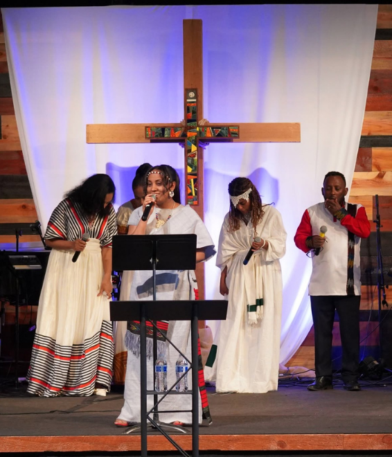 Congregation in worship